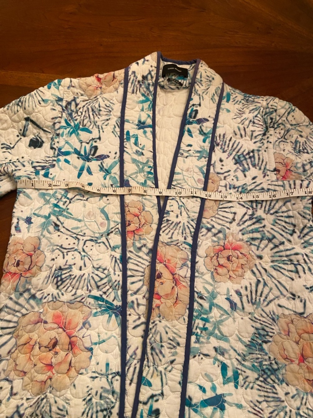 Isabel Marant White Quilted Cotton Floral Open Jacket with Navy Trim - Picture 9 of 10